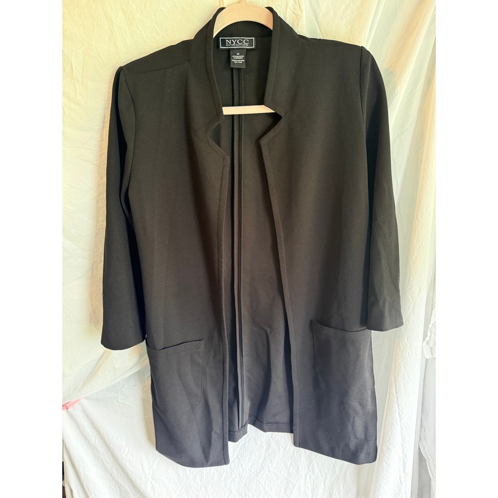 NYCC‎ New York Clothing Co Black Open Front Blazer Jacket Womens Medium Pocket